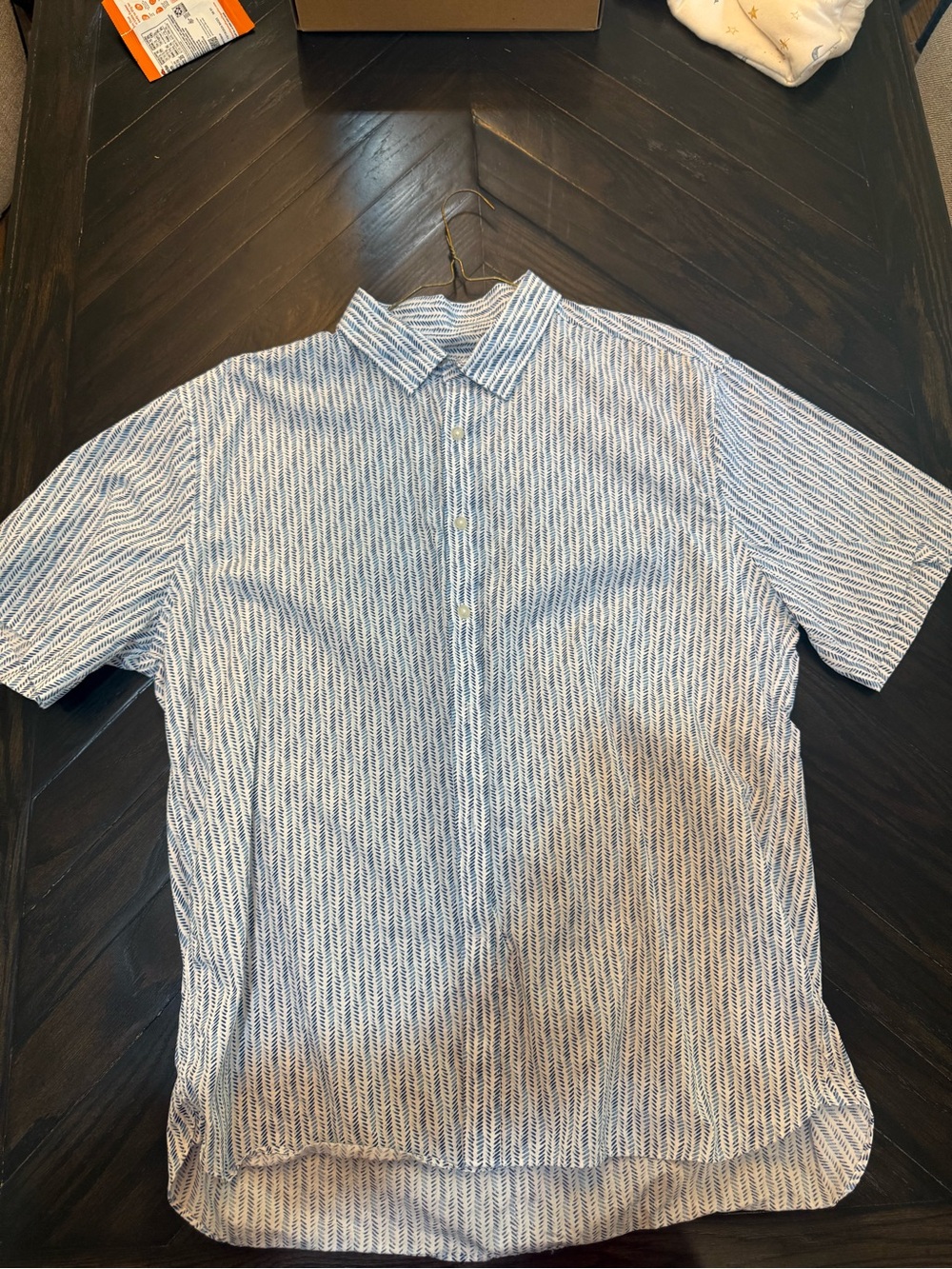 Pronto Uomo Blue and White Short-Sleeve Button-Down Shirt